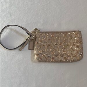 Coach Gold Sequin Wristlet Clutch
